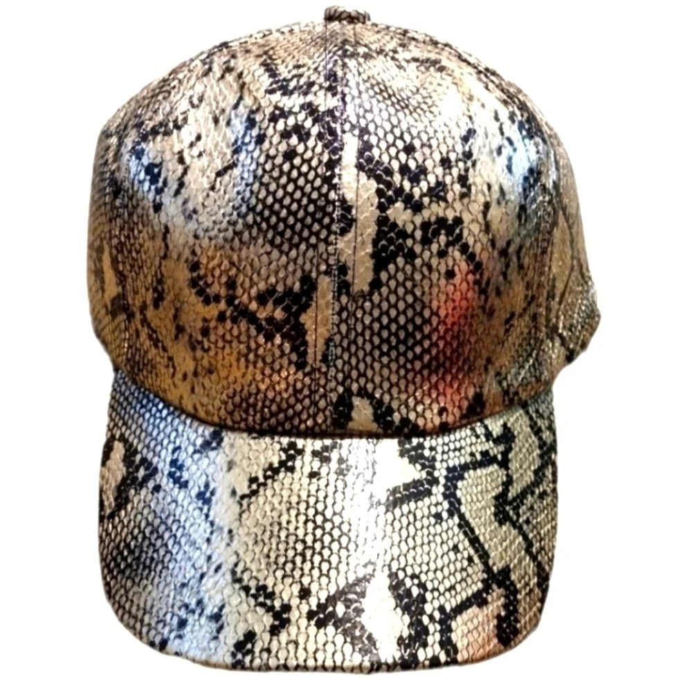 Metallic Snake Skin Faux Leather Cap Gold/Black NWT